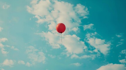 Obraz premium A red hot air balloon is floating in the sky above a blue sky