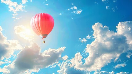 Fototapeta premium A red balloon is floating in the sky above a blue sky