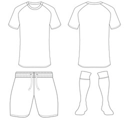 Football jersey t-shirt and pants mockup template vector design. Front and back view soccer uniform