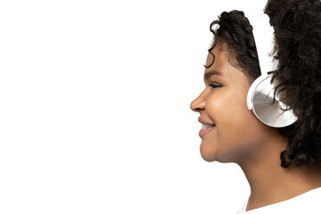 PNG, woman listening to music in headphones, isolated on white background