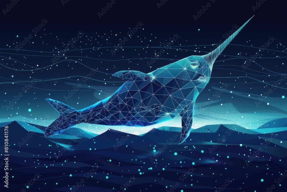 Poster a serene image of a whale peacefully floating in the dark ocean. perfect for marine life concepts