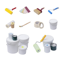 Painter work tools and paint buckets © stokkete