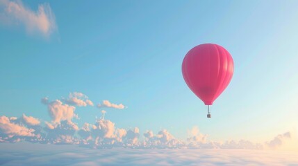Obraz premium A red hot air balloon is floating in the sky above a blue sky
