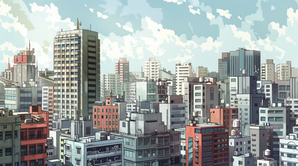 Obraz premium A cityscape with tall buildings and a cloudy sky