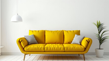 Yellow Couch and Potted Plant in Living Room