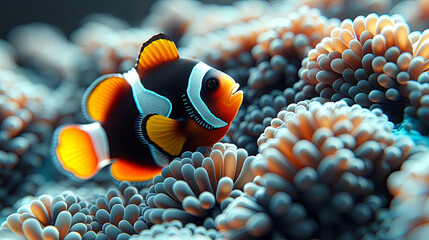 Amazing colorful clownfish in a beautiful anemone.