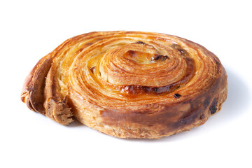 Baked cinnamon bun isolated on white background