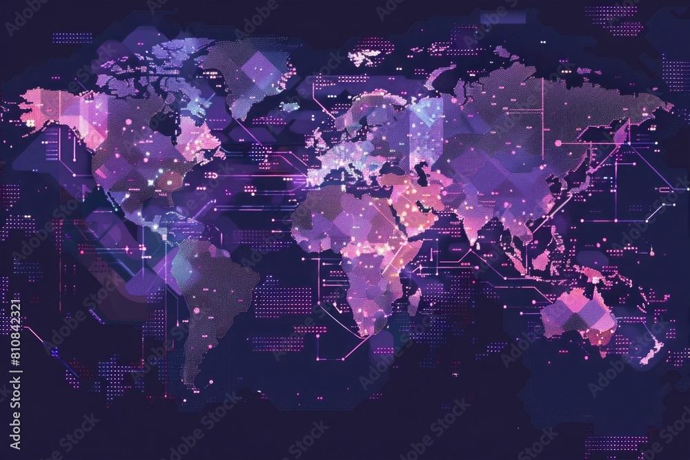 Poster A world map with numerous dots marking locations, suitable for travel concepts