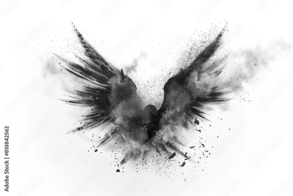 Poster A striking black and white image of a bird with wings outstretched. Ideal for nature and wildlife concepts