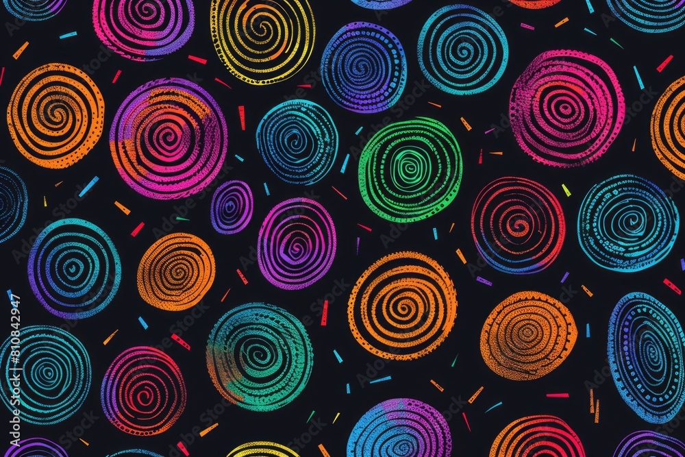 Poster vibrant spirals on a dark backdrop, versatile for various design projects