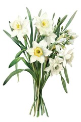 A bunch of white flowers with vibrant green leaves. Perfect for nature and botanical designs