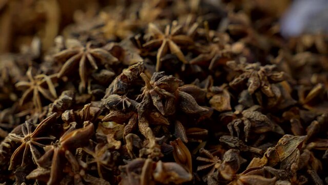 Close up shot of indian spices Star Anise, Chakra Phul