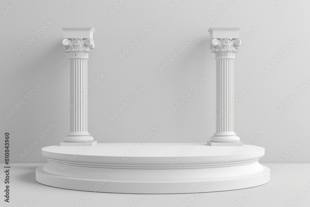 Poster White pedestal with two columns on top. Suitable for product display