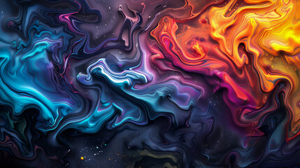 Obraz premium A colorful abstract painting with blue, red, and yellow swirls