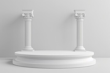 White pedestal with two columns on top. Suitable for product display