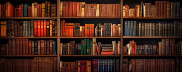  Bookshelves with various old books, generated ai