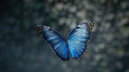 A beautiful blue butterfly flying gracefully through the air. Perfect for nature and wildlife projects