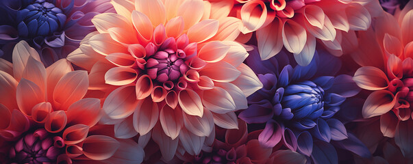 Abstract floral background, panoramic view, colorful flowers, generated ai
