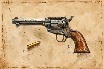 Illustration of a revolver and a bullet, suitable for firearms or crime-related concepts