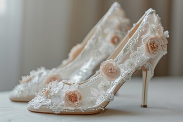 Obraz premium Elegant Wedding Shoes Adorned With Flowers