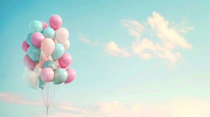 A bunch of balloons are floating in the sky, creating a sense of joy