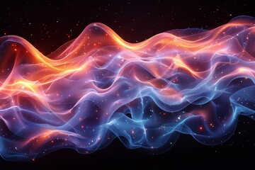 Fototapeta premium This image features a colorful abstract background with glowing wavy lines resembling flowing energy or data