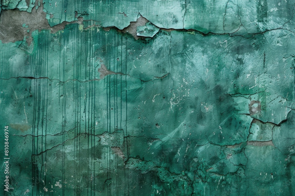 Poster a weathered green painted wall with peeling paint. suitable for background or texture use