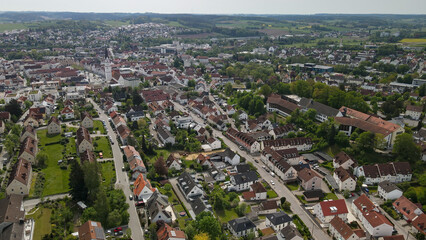 Fly over a Bavarian old city center called Pfaffenhofen