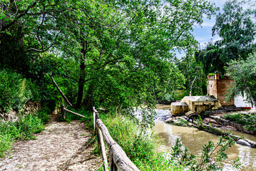 Carob mill next to the banks of the Guadaira, within the Oromana park in Alcala deGuadaira, Seville