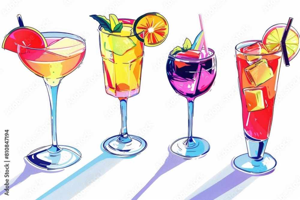 Poster A group of four different types of drinks. Perfect for beverage concepts