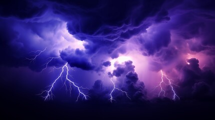 Majestic Lightning Storm Illuminates the Night Sky with Electric Purple and Blue Hues
