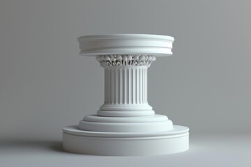 White pedestal with round base on plain surface. Suitable for product display