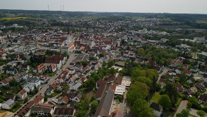 Fly over a Bavarian old city center called Pfaffenhofen