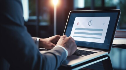 Man using laptop computer to log in to his account