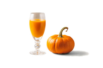 Pumpkin juice and pumpkin on a white background