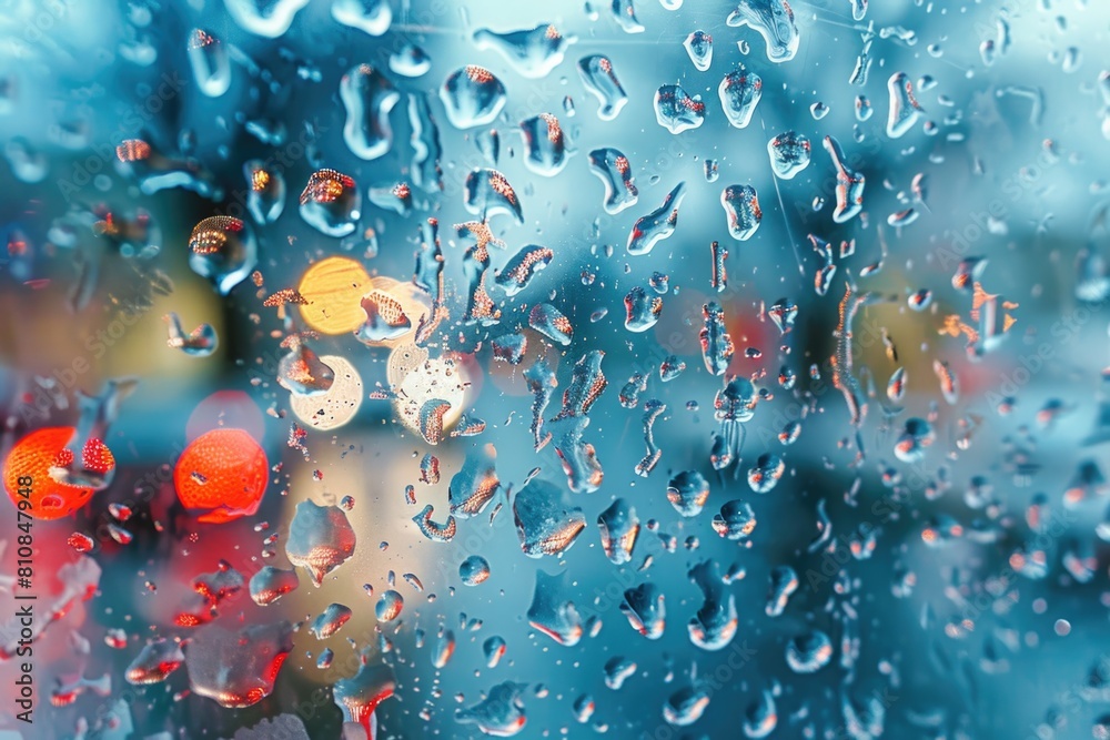 Poster raindrops on a window, perfect for weather-related projects