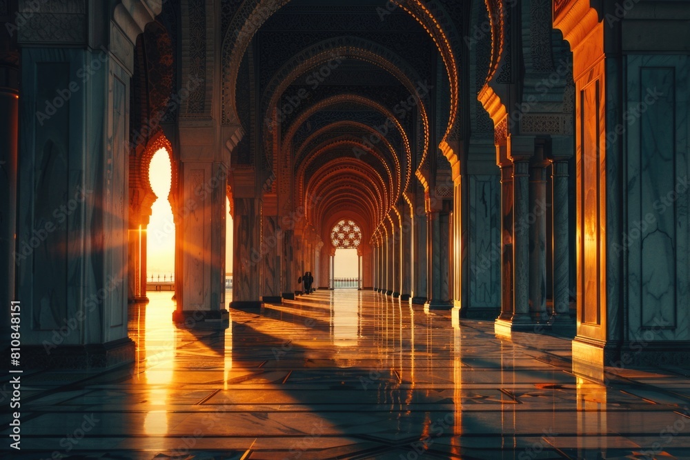 Poster sunlight streaming through architectural arches, suitable for architectural designs