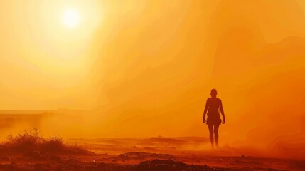 Solitary Figure in a Sunset Desert