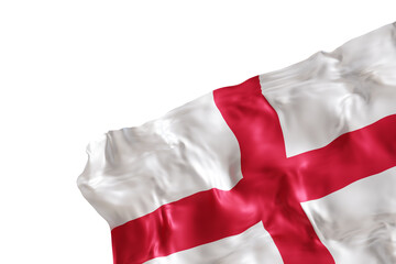 Realistic flag of England with folds, on transparent background. Footer, corner design element. Cut out. Perfect for patriotic themes or national event promotions. Empty, copy space. 3D render