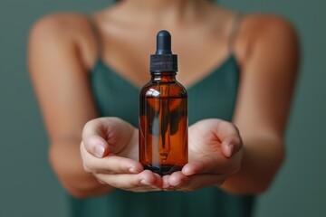 A person gently holds a dropper bottle, demonstrating its use and simplicity - Powered by Adobe