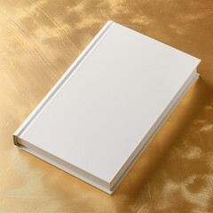 Mockup of a new book with blank white cover in modern neat style on an abstract gold paint background. Square template for social media post for books and advertisement.