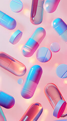 imagen plana con píldoras, comprimidos y medicamentos