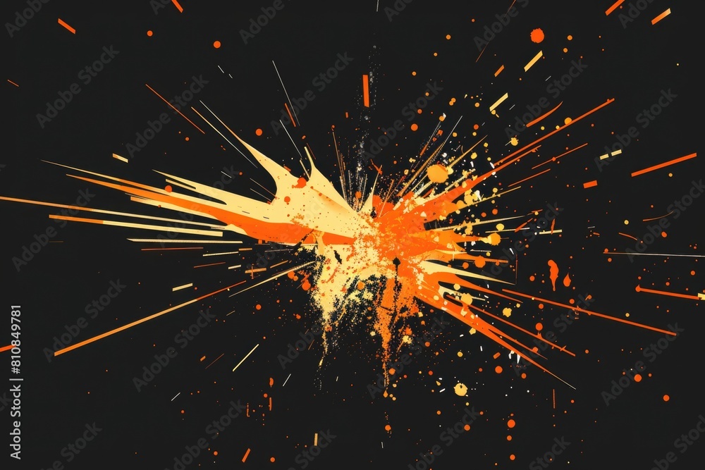 Poster abstract black background with orange and white splats. ideal for graphic design projects