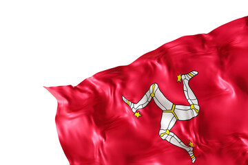 Realistic flag of Isle of Man with folds, on transparent background. Footer, corner design element. Cut out. Perfect for patriotic themes or national event promotions. Empty, copy space. 3D render