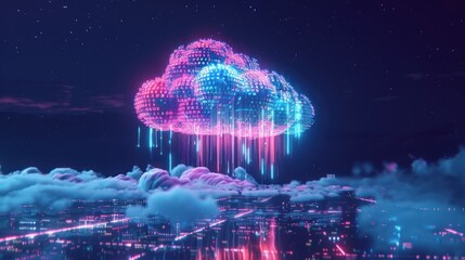 Cloud computing cityscape, smart city.big data exchange storage, future technology futuristic concept.