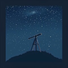 Silhouette of telescope on the hill and starry sky background