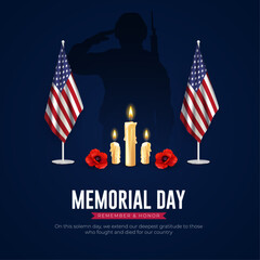 Happy Memorial Day USA Social Media Post and Flyer Template. Minimal and Modern Memorial Day Celebration with Text Vector Illustration