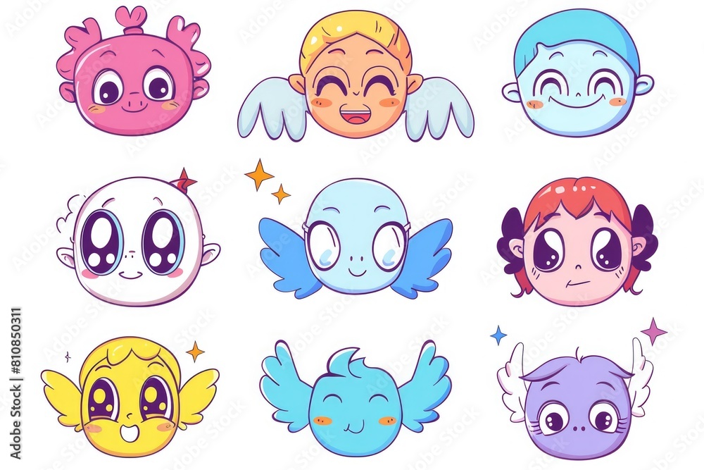 Poster A collection of cartoon faces showing different emotions, suitable for various projects