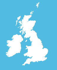 Obraz premium White silhouette of Great Britain on the blue background. Map illustration of European country.