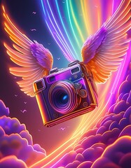 Camera With Angel Wings in The Sky